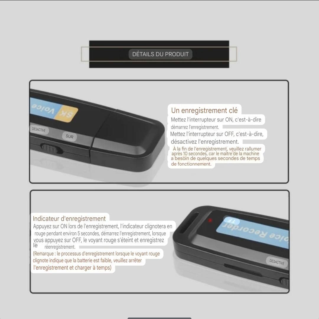 Enregistreur vocal USB 32 Go multifonction