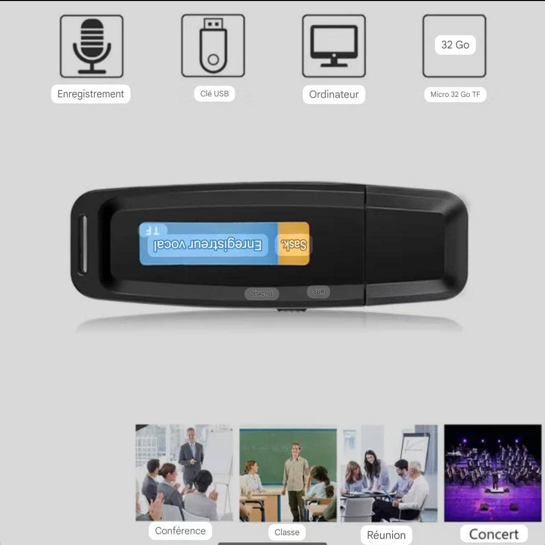 Enregistreur vocal USB 32 Go multifonction